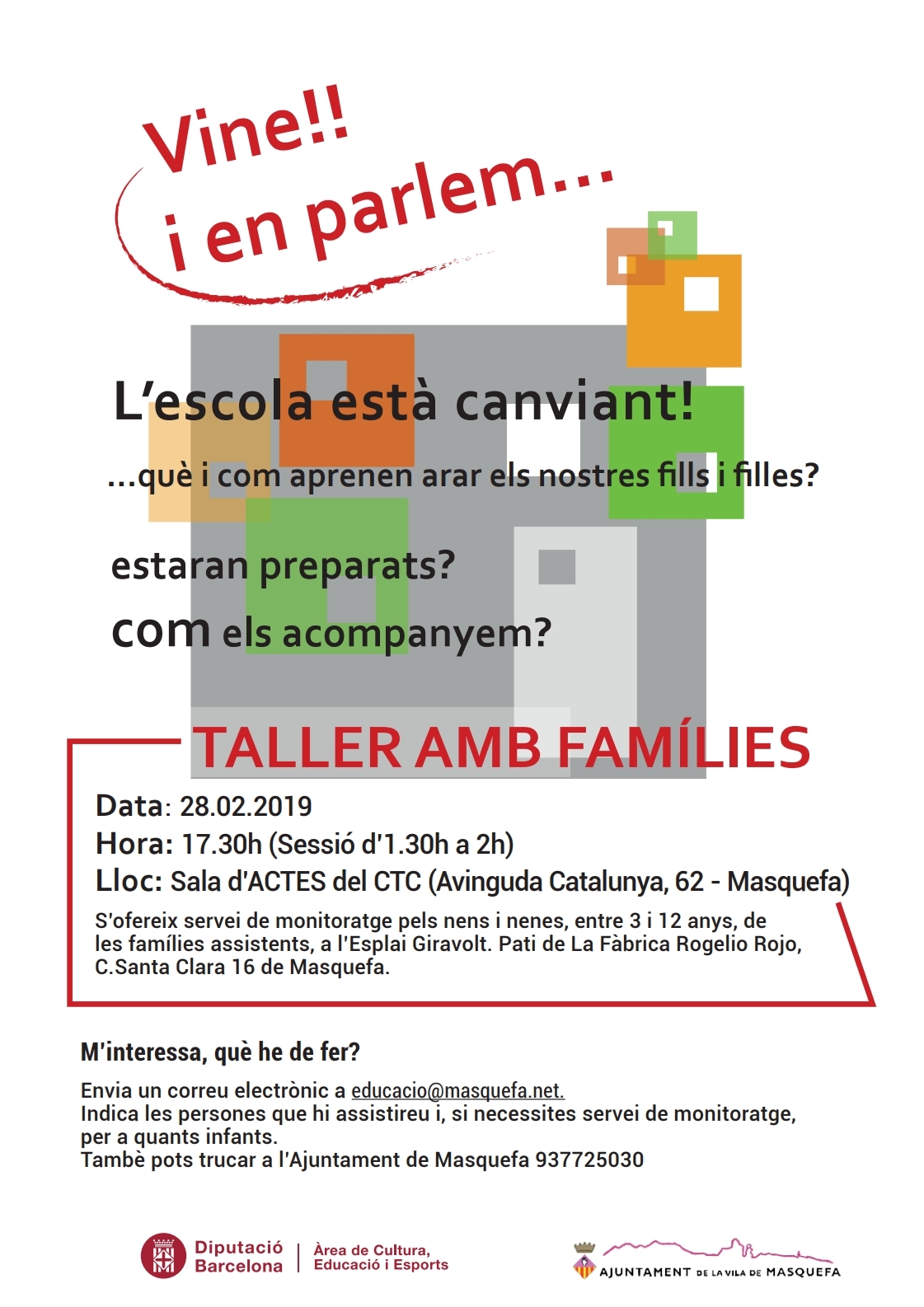 L’Ajuntament ofereix a les famílies un taller sobre les polítiques educatives d’innovació pedagògica